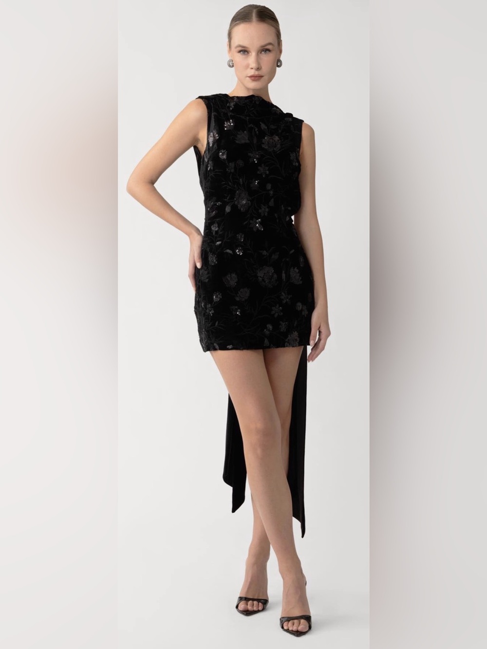 SAU LEE Floral Sequin Velvet Cocktail Dress